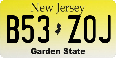 NJ license plate B53ZOJ