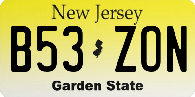 NJ license plate B53ZON