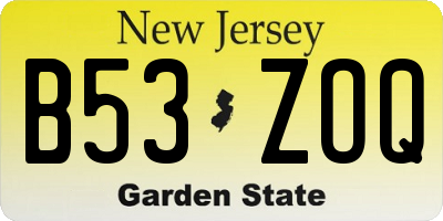 NJ license plate B53ZOQ