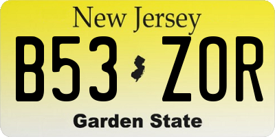 NJ license plate B53ZOR