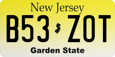 NJ license plate B53ZOT