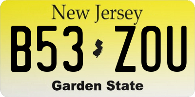 NJ license plate B53ZOU