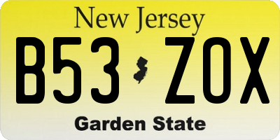 NJ license plate B53ZOX