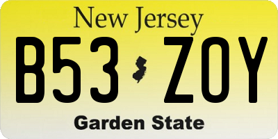 NJ license plate B53ZOY