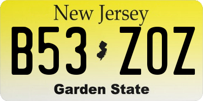 NJ license plate B53ZOZ