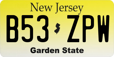 NJ license plate B53ZPW