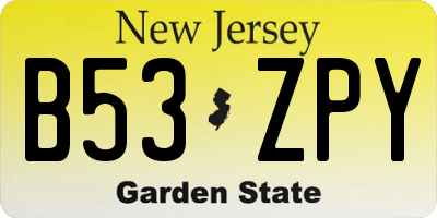 NJ license plate B53ZPY