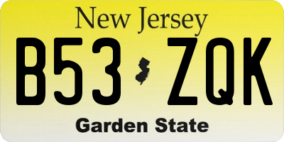 NJ license plate B53ZQK