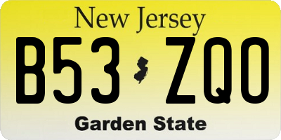 NJ license plate B53ZQO