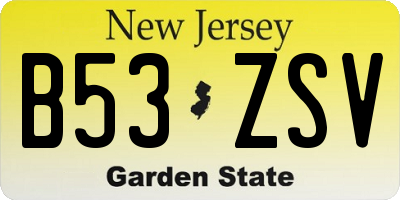 NJ license plate B53ZSV