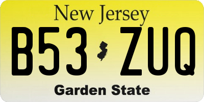 NJ license plate B53ZUQ