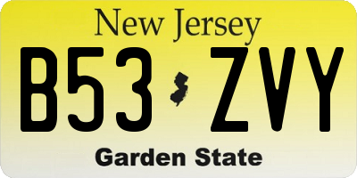NJ license plate B53ZVY