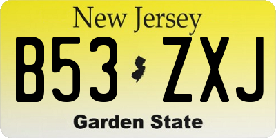 NJ license plate B53ZXJ