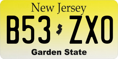 NJ license plate B53ZXO