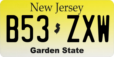 NJ license plate B53ZXW