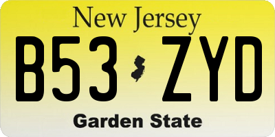 NJ license plate B53ZYD