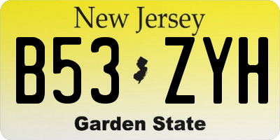 NJ license plate B53ZYH
