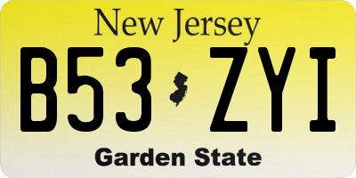 NJ license plate B53ZYI