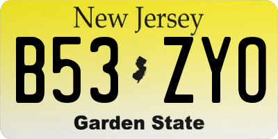 NJ license plate B53ZYO