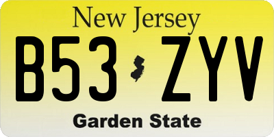 NJ license plate B53ZYV