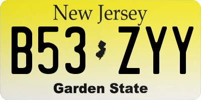 NJ license plate B53ZYY