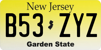 NJ license plate B53ZYZ