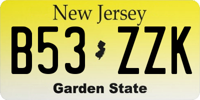 NJ license plate B53ZZK