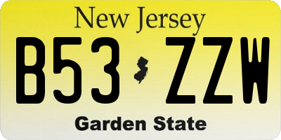 NJ license plate B53ZZW
