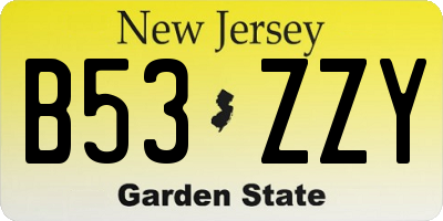 NJ license plate B53ZZY
