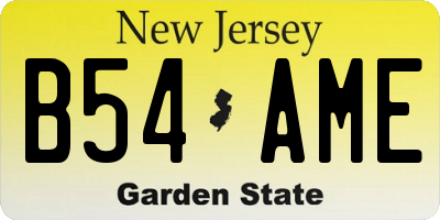 NJ license plate B54AME