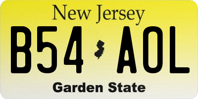 NJ license plate B54AOL