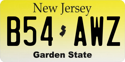 NJ license plate B54AWZ
