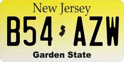 NJ license plate B54AZW
