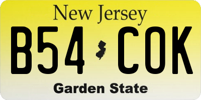 NJ license plate B54COK