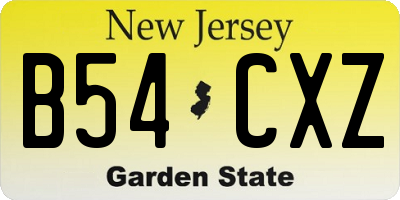 NJ license plate B54CXZ