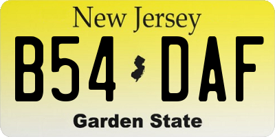 NJ license plate B54DAF
