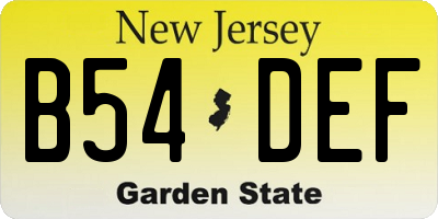 NJ license plate B54DEF