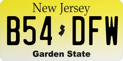 NJ license plate B54DFW