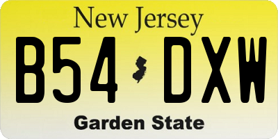 NJ license plate B54DXW