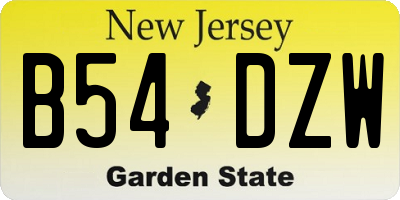 NJ license plate B54DZW