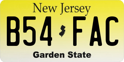 NJ license plate B54FAC
