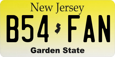 NJ license plate B54FAN