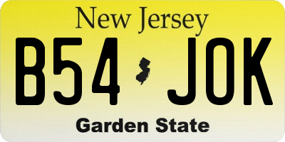 NJ license plate B54JOK