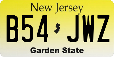 NJ license plate B54JWZ