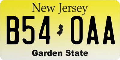 NJ license plate B54OAA