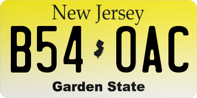 NJ license plate B54OAC