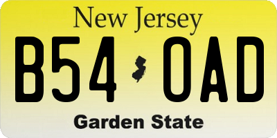 NJ license plate B54OAD