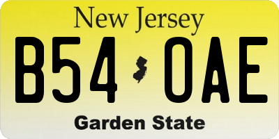 NJ license plate B54OAE