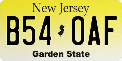 NJ license plate B54OAF