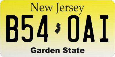 NJ license plate B54OAI
